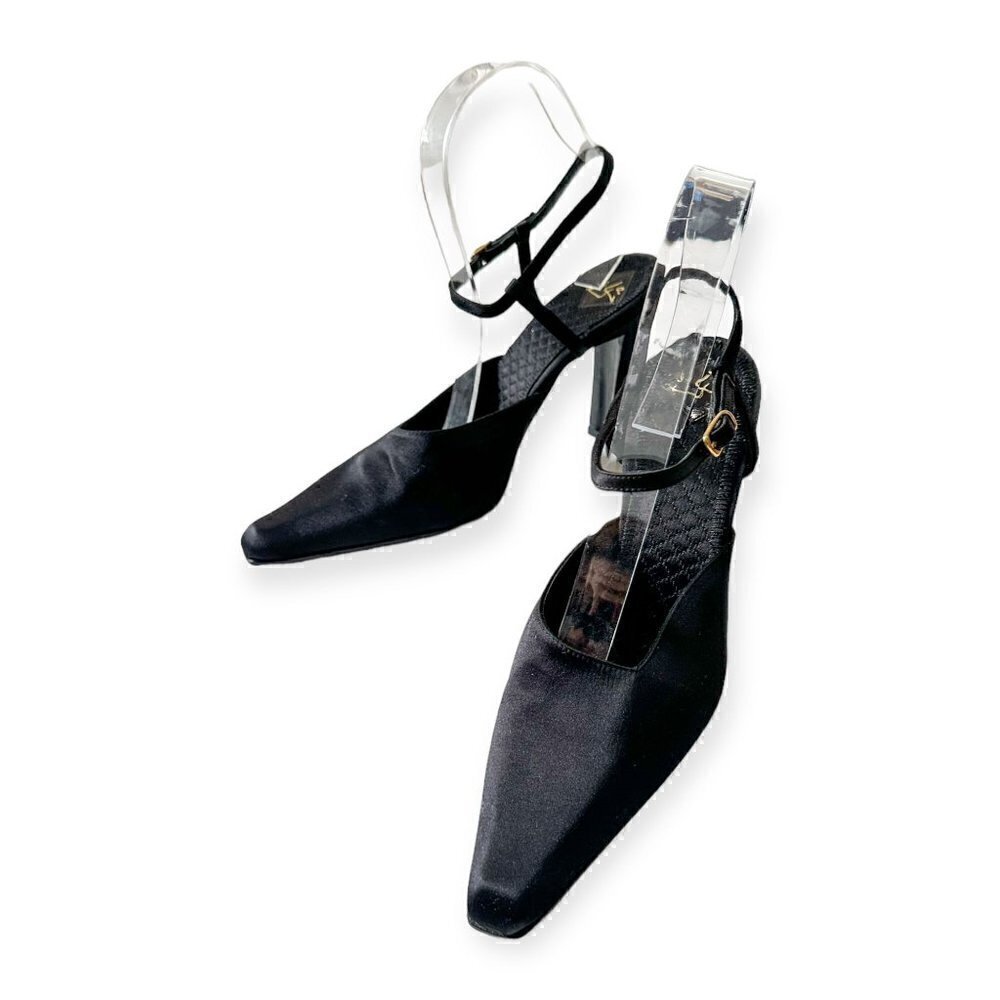 Never worn Vintage Michel Perry Black Satin Evening Pumps ‎ Size 38 EU - Picture 2 of 13